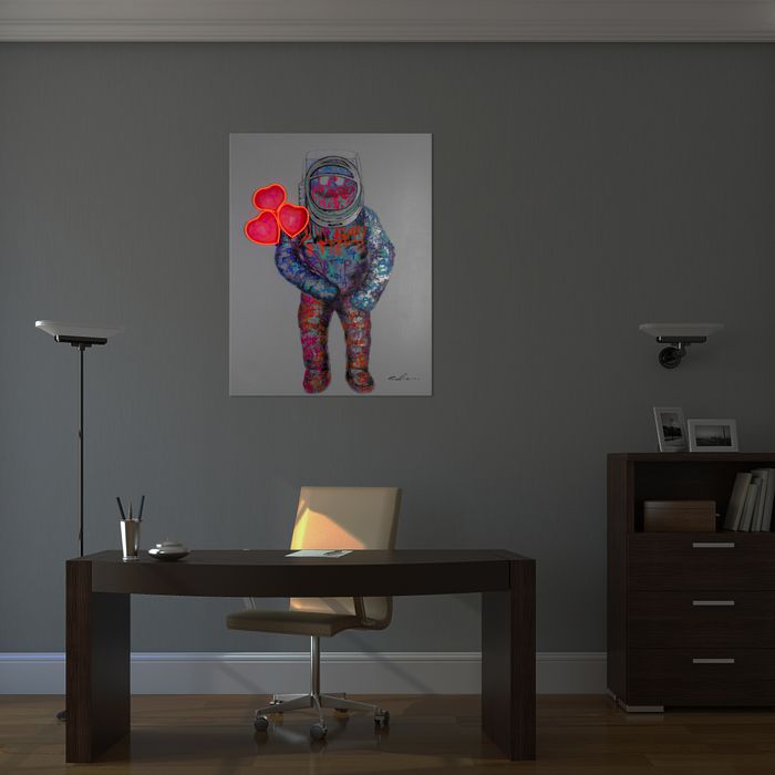 'SPACEMAN HEARTS' WALL ARTWORK - LED NEON